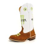 Bota Texana Carrapeta Masculina Bico Quadrado Couro Bovino Crazy Horse e Floater Branco