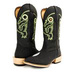 Bota Exótica Texana Masculina Couro Original de Arraia e Crazy Horse Preto Salto Carrapeta