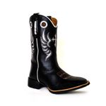 Bota Texana Masculina Cano Padrão Couro Bovino Legítimo Látego Preto Bordado Cruz Solado de Borracha