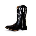 Bota Texana Masculina Cano Padrão Couro Bovino Legítimo Látego Preto Bordado Cruz Solado de Borracha