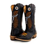 Bota Texana Masculina Couro Bovino Legítimo Látego Preto Bordado Boi Salto Carrapeta
