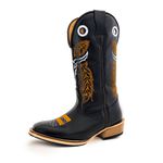Bota Texana Masculina Couro Bovino Legítimo Látego Preto Bordado Boi Salto Carrapeta