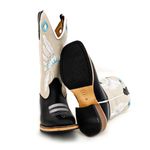 Bota Texana Masculina Couro Legítimo Látego Preto e Floater Off White Bordado Cocar Salto Carrapeta