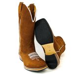 Bota Texana Masculina Couro Legítimo Nobuck Batido Florão Branco Salto Carrapeta