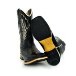 Bota Texana Masculina Cano Padrão Couro Legítimo Látego Preto Bordado Asa Solado Reto