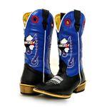 Bota Texana Masculina Couro Bovino Legítimo Látego Preto e Fly Azul Bordado Ekip Salto Carrapeta