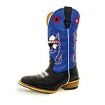 Bota Texana Masculina Couro Bovino Legítimo Látego Preto e Fly Azul Bordado Ekip Salto Carrapeta