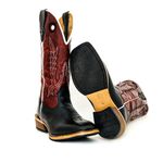 Bota Texana Masculina Salto Carrapeta Couro Bovino Legítimo Tubarão Preto e Fóssil Vinho