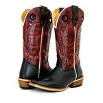 Bota Texana Masculina Salto Carrapeta Couro Bovino Legítimo Tubarão Preto e Fóssil Vinho
