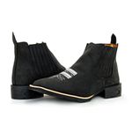 Botina Masculina Bico Quadrado Couro Bovino Legítimo Crazy Horse Preto Florão Branco 