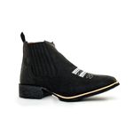Botina Masculina Bico Quadrado Couro Bovino Legítimo Crazy Horse Preto Florão Branco 