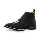 Botina Masculina Bico Quadrado Couro Bovino Legítimo Crazy Horse Preto Florão Branco 