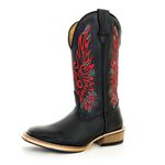 Bota Texana Masculina Couro Legítimo Bovino Tubarão Preto e Látego Preto Fenix Salto Carrapeta