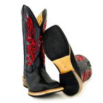 Bota Texana Masculina Couro Legítimo Bovino Tubarão Preto e Látego Preto Fenix Salto Carrapeta