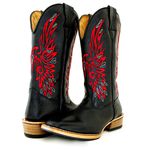 Bota Texana Masculina Couro Legítimo Bovino Tubarão Preto e Látego Preto Fenix Salto Carrapeta