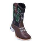 Bota Texana Country Infantil Unissex Couro Legítimo Mustang Preto e Chocolate Com Zíper Solado Branco