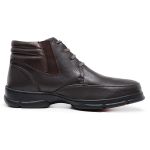 Bota Ortopédica Masculino em Couro Legítimo com Cadarço e Elástico Laterais - Café