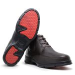 Bota Ortopédica Masculino em Couro Legítimo com Cadarço e Elástico Laterais - Café