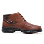 Bota Ortopédica Masculina em Couro Palmilha Anatômica com Zíper e Cadarço de Elástico - Pinhão