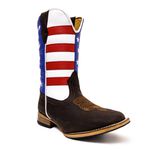 Bota Texana Masculina Cano Padrão Couro Legítimo Bovino Crazy Horse Tabaco e Cano EUA Solado Couro Reto 