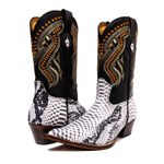 Bota Texana Masculina Bico Fino Couro Bovino Legítimo Anaconda PB e Mustang Preto Bordado Real 