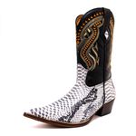 Bota Texana Masculina Bico Fino Couro Bovino Legítimo Anaconda PB e Mustang Preto Bordado Real 