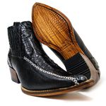 Botina EXÓTICA Country Masculina Bico Fino Couro Legítimo Exótico Jacaré Preto e Floater Preto