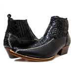 Botina EXÓTICA Country Masculina Bico Fino Couro Legítimo Exótico Jacaré Preto e Floater Preto