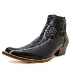 Botina EXÓTICA Country Masculina Bico Fino Couro Legítimo Exótico Jacaré Preto e Floater Preto