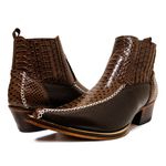 Botina Country Masculina Bico Fino Couro Bovino Legítimo Floater Preto e Anaconda Nescau