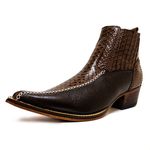 Botina Country Masculina Bico Fino Couro Bovino Legítimo Floater Preto e Anaconda Nescau