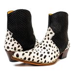 Botina Country Masculina Bico Fino Couro Legítimo Bovino Legítimo Tilápia Preto e Dalmata Com Zíper