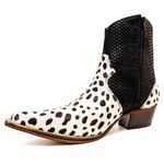 Botina Country Masculina Bico Fino Couro Legítimo Bovino Legítimo Tilápia Preto e Dalmata Com Zíper