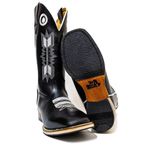 Bota Texana Masculina Couro Legítimo Bovino Látego Preto Bordado Flecha Salto Carrapeta