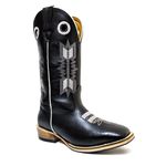 Bota Texana Masculina Couro Legítimo Bovino Látego Preto Bordado Flecha Salto Carrapeta