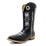 Bota Texana Masculina Couro Legítimo Bovino Látego Preto Bordado Flecha Salto Carrapeta