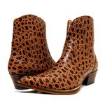 Botina Country Masculina Bico Fino Couro Legítimo Bovino Legítimo Croco Havana Com Zíper 