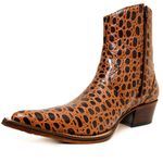 Botina Country Masculina Bico Fino Couro Legítimo Bovino Legítimo Croco Havana Com Zíper 