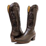 Bota Texana Feminina Country Couro Legítimo Bovino Floater Café Bordado Linha Preto