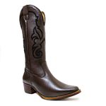 Bota Texana Feminina Country Couro Legítimo Bovino Floater Café Bordado Linha Preto