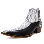 Botina Country Masculina Bico Fino Couro Bovino Legítimo Floater Preto e Anaconda Pb