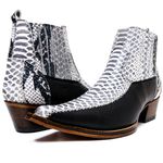 Botina Country Masculina Bico Fino Couro Bovino Legítimo Floater Preto e Anaconda Pb