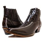 Botina Country Masculina Bico Fino Couro Bovino Legítimo Floater Preto e Dubai Café
