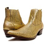 Botina Country Masculina Bico Fino Couro Bovino Legítimo Snaker Dourado