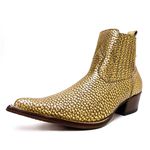 Botina Country Masculina Bico Fino Couro Bovino Legítimo Snaker Dourado