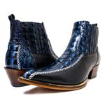 Botina Country Masculina Bico Fino Couro Bovino Legítimo Dubai Petróleo e Floater Preto