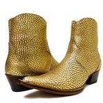 Botina Country Masculina Bico Fino Couro Legítimo Bovino Legítimo Snaker Dourado Com Zíper