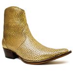 Botina Country Masculina Bico Fino Couro Legítimo Bovino Legítimo Snaker Dourado Com Zíper