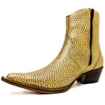 Botina Country Masculina Bico Fino Couro Legítimo Bovino Legítimo Snaker Dourado Com Zíper