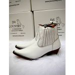 Botina Country Masculina Bico Fino Couro Bovino Floater Branco Solado Vira Inteira